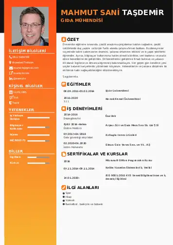 Gıda Mühendisi CV Örnekleri cv indir